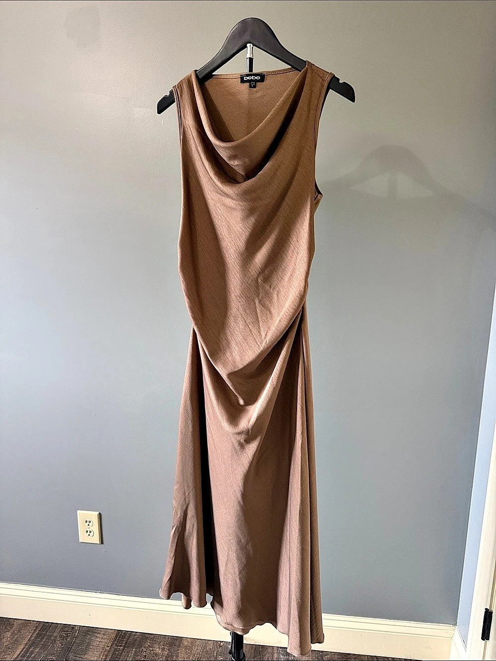 bebe Draped Maxi Dress in Brown Size Small Like New